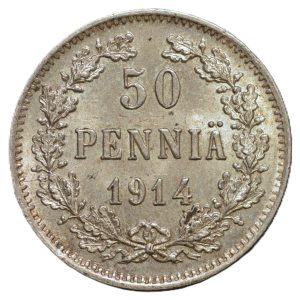 50 Penniä 1914 uudelleenkaiverrettu vuosiluku